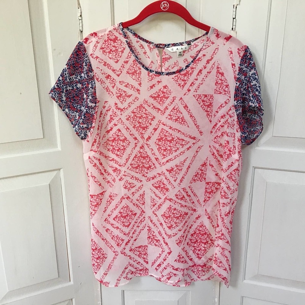 CAbi Red, White, & Blue Floral Blouse